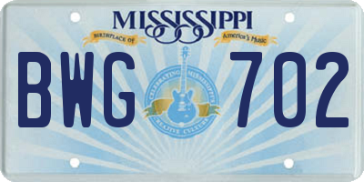 MS license plate BWG702