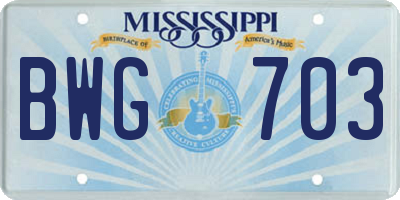 MS license plate BWG703