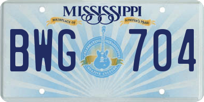 MS license plate BWG704
