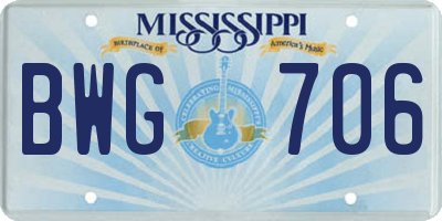 MS license plate BWG706