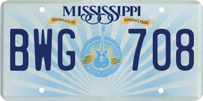MS license plate BWG708