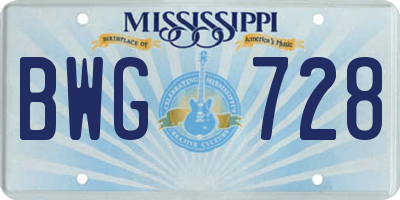MS license plate BWG728
