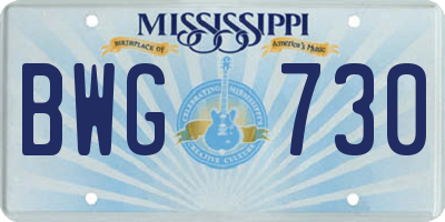 MS license plate BWG730