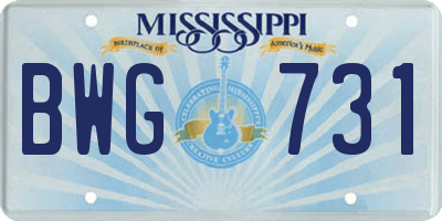 MS license plate BWG731