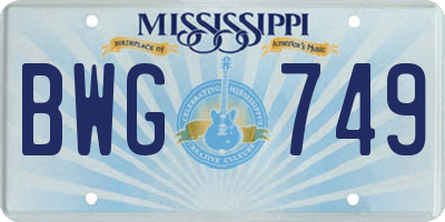 MS license plate BWG749