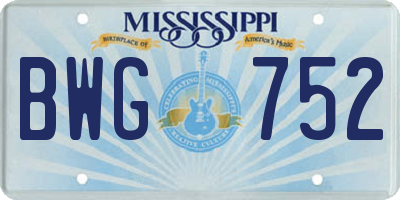 MS license plate BWG752