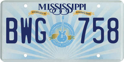 MS license plate BWG758