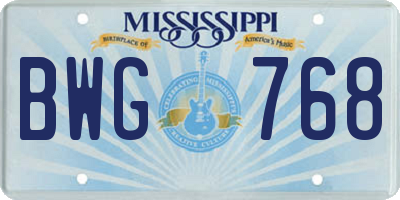 MS license plate BWG768