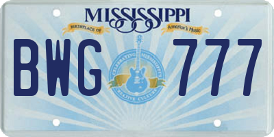 MS license plate BWG777
