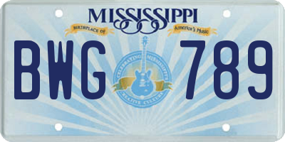 MS license plate BWG789