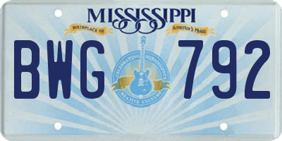 MS license plate BWG792