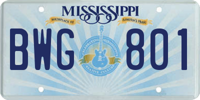 MS license plate BWG801