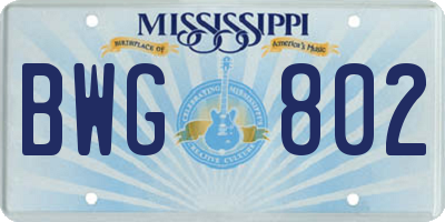 MS license plate BWG802