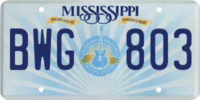 MS license plate BWG803