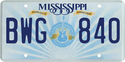 MS license plate BWG840