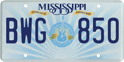 MS license plate BWG850