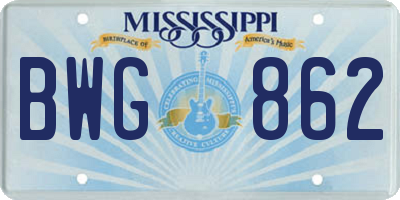 MS license plate BWG862