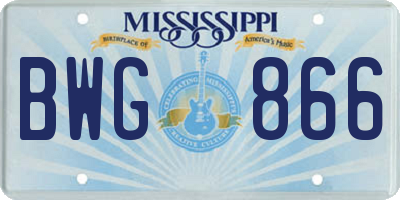 MS license plate BWG866