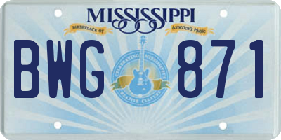 MS license plate BWG871