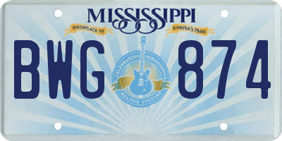 MS license plate BWG874