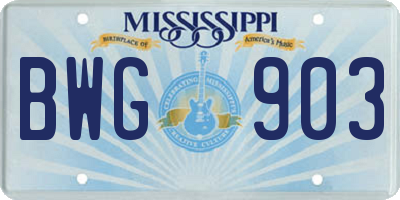 MS license plate BWG903