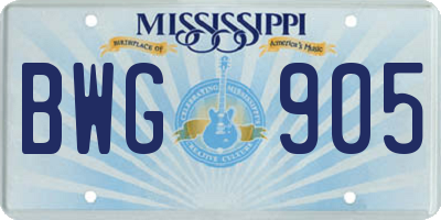 MS license plate BWG905