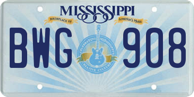 MS license plate BWG908