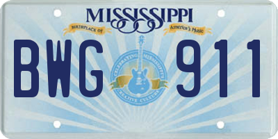 MS license plate BWG911