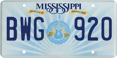 MS license plate BWG920