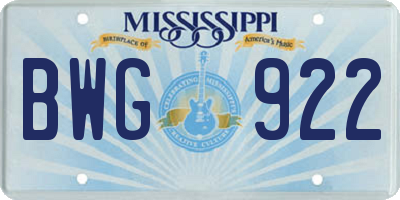 MS license plate BWG922