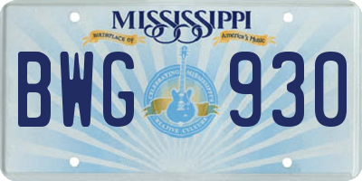 MS license plate BWG930