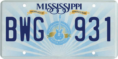 MS license plate BWG931