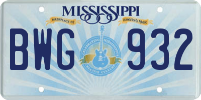 MS license plate BWG932