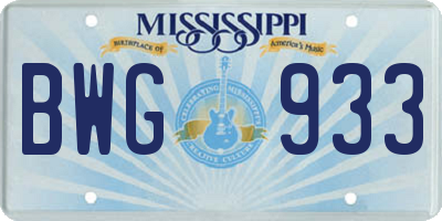 MS license plate BWG933