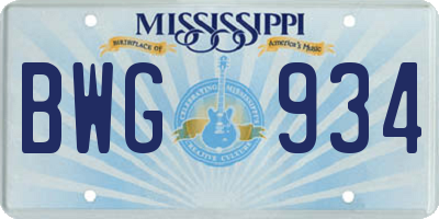 MS license plate BWG934