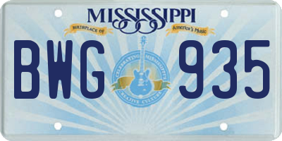 MS license plate BWG935