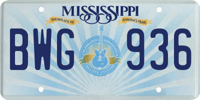 MS license plate BWG936