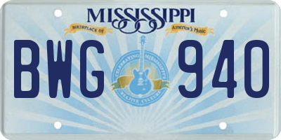 MS license plate BWG940