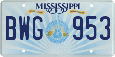 MS license plate BWG953