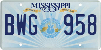 MS license plate BWG958