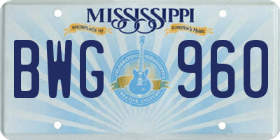 MS license plate BWG960