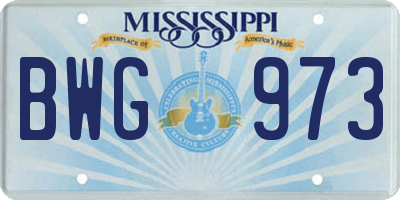MS license plate BWG973
