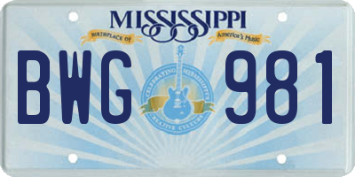 MS license plate BWG981