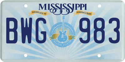 MS license plate BWG983
