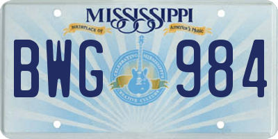 MS license plate BWG984
