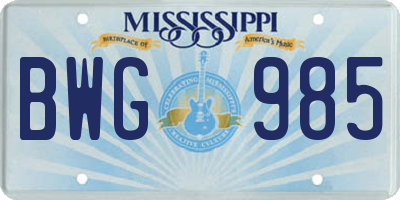 MS license plate BWG985