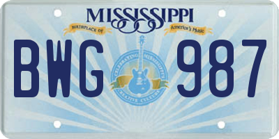 MS license plate BWG987