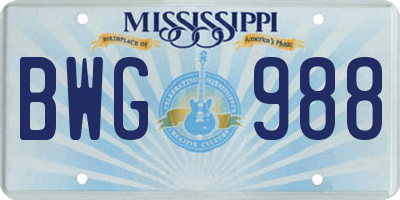 MS license plate BWG988