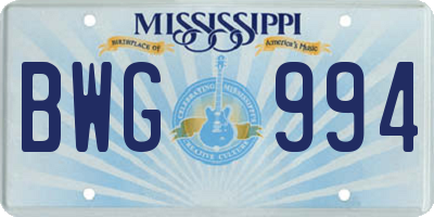 MS license plate BWG994