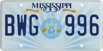 MS license plate BWG996